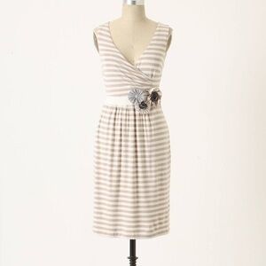Anthropologie Little Yellow Button Knit Striped Dress Sz L